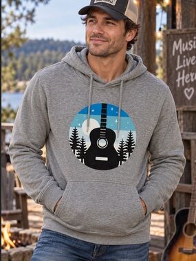 Men's Grey Hooded Sweatshirt with Guitar Graphic size XL